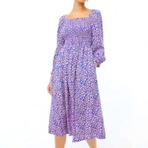 J Crew Floral Smocked Midi medium Dress